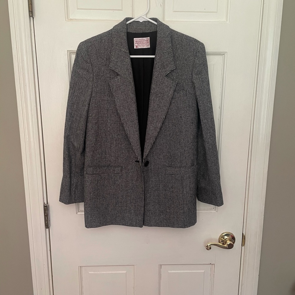Pendleton Vintage One Button Tweed Blazer Gray/Bl… - image 2